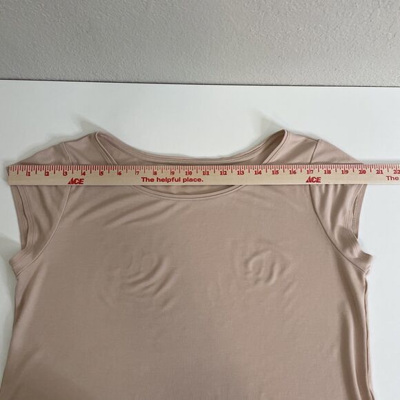 Eileen Fisher Size LP Beige T Shirt Round Neck Short Sleeve Tan Petite Large Top - Picture 7 of 9